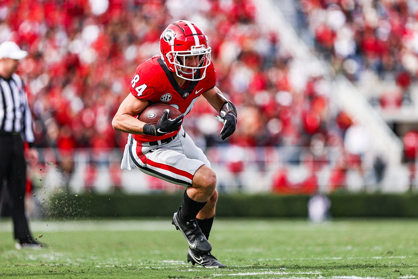 Georgia wide receiver Ladd McConkey (84) during the Bulldogs’ game against Missouri on Dooley Field at Sanford Stadium in Athens, Ga., on Saturday, Nov. 6, 2021. (Photo by Tony Walsh) Georgia wide receiver Ladd McConkey (84) during the Bulldogs’ game against Missouri on Dooley Field at Sanford Stadium in Athens, Ga., on Saturday, Nov. 6, 2021. (Photo by Tony Walsh)