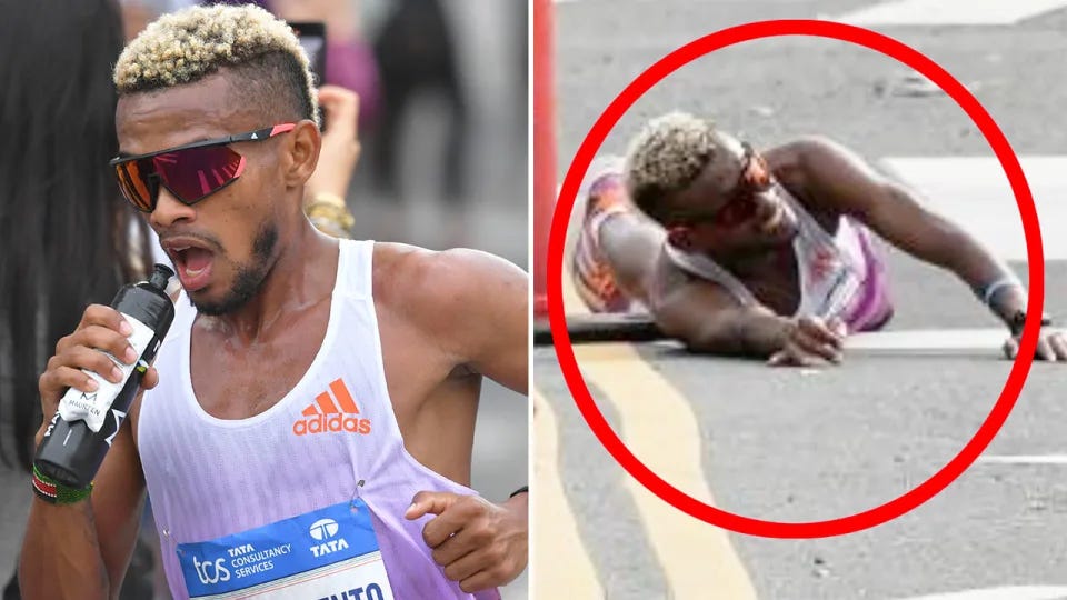 Brazil&#39;s Daniel do Nascimento was leading the men&#39;s race in the New York marathon until his -mid-race collapse. Pic: AAP/Twitter