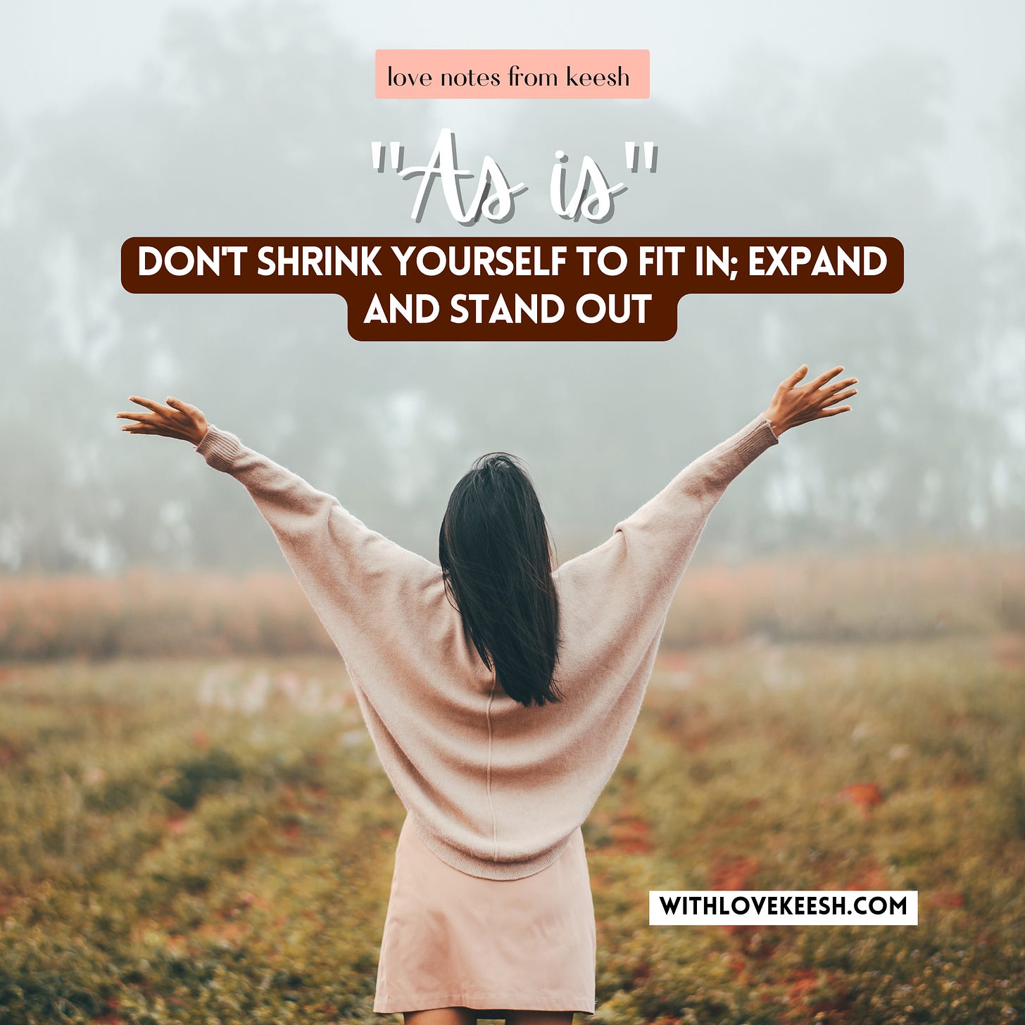 "As is" Don't shrink yourself to fit in; expand and stand out 