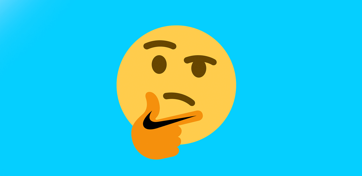 The thinking emoji with the Nike logo overlaid.
