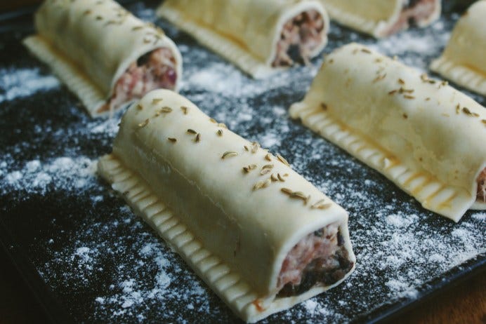 prune and fennel sausage rolls