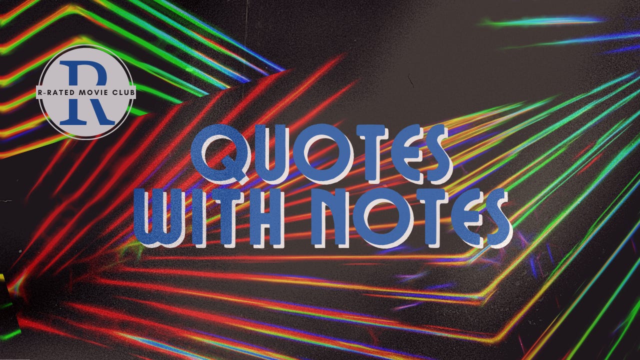 The words Quotes With Notes in front of multiple beams of light of red and green