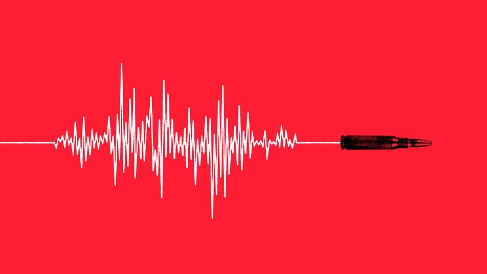 Illustration of sound waves and a bullet