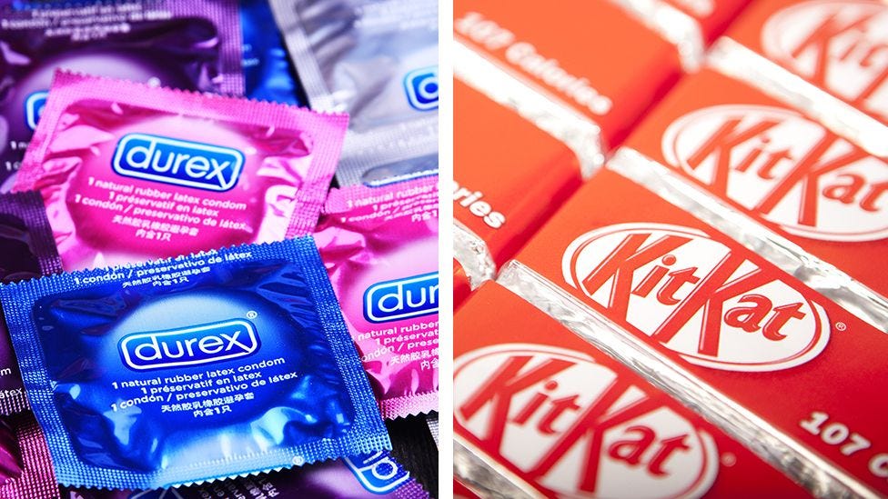 Durex condoms and KitKat bars
