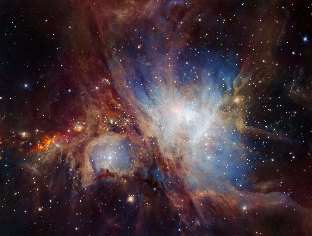 A deep-infrared view of the Orion nebula.