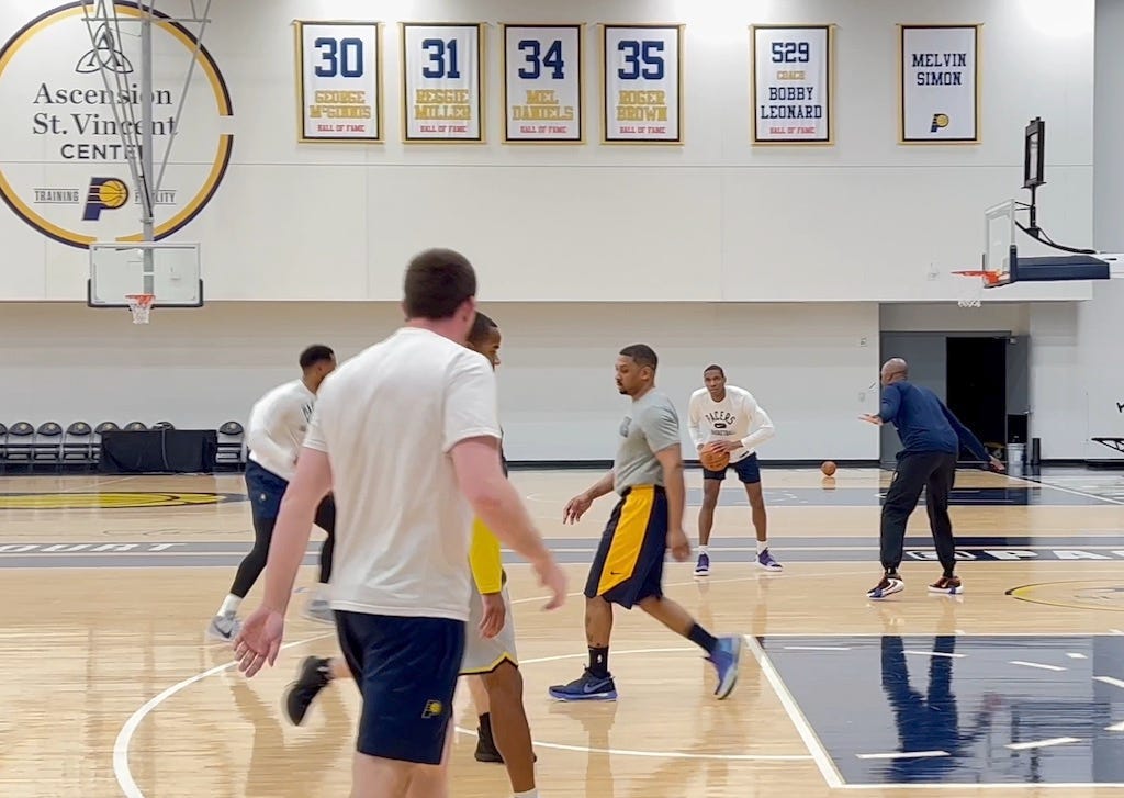 Noel Hightower (with the ball) was with the Pacers for last season.