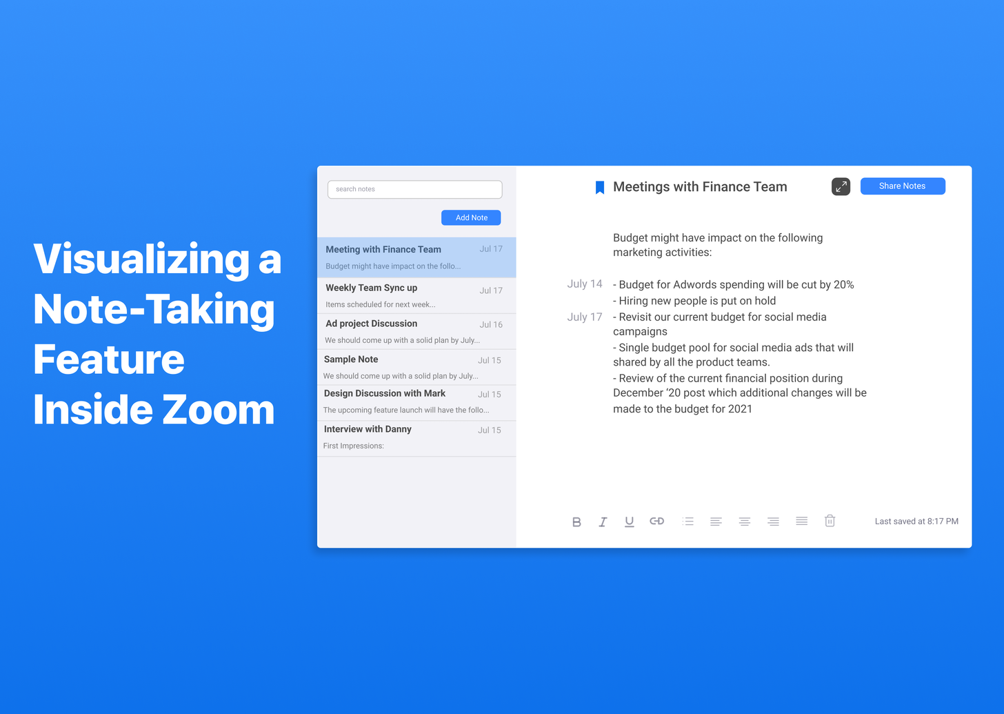 Note-taking app inside Zoom