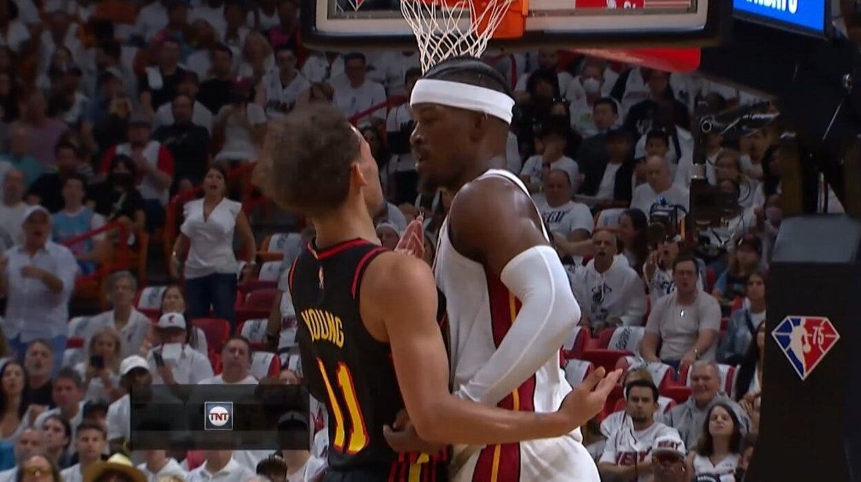 Video: Jimmy Butler and Trae Young get into a dust-up during Game 1 - Heat  Nation
