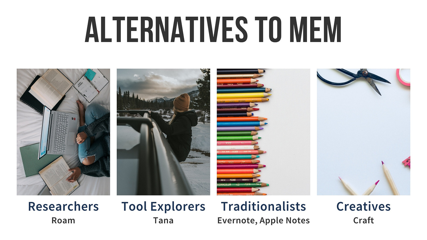 Alternatives to Mem — summing up the text that follows this image