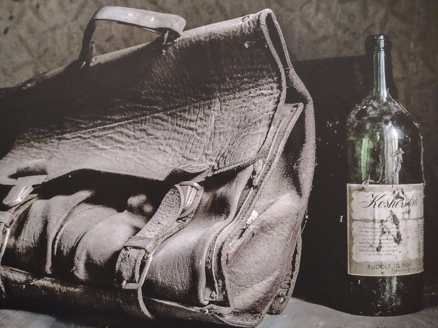 Old Briefcase and Wine Bottle