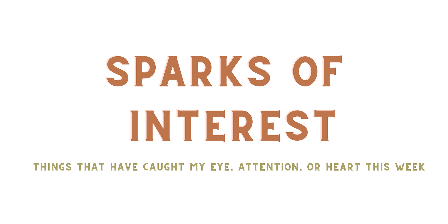 Sparks of interest: things that have caught my eye, attention, or heart this week