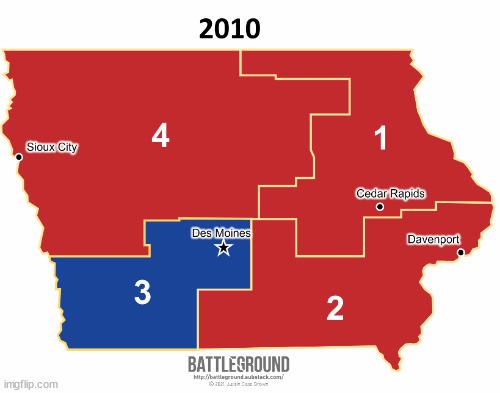 Comparison of Iowa's old and new congressional districts