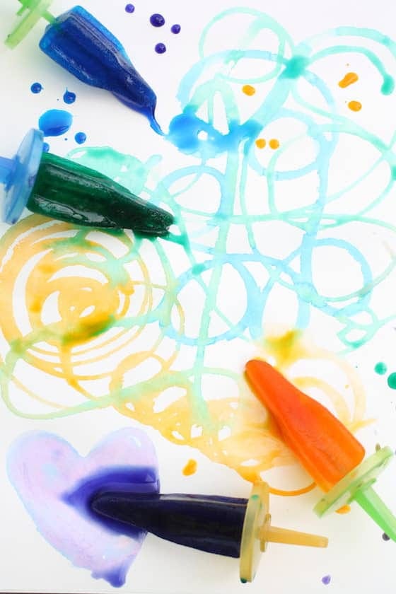 doodles and scribbles painted with colourful frozen paint pops 