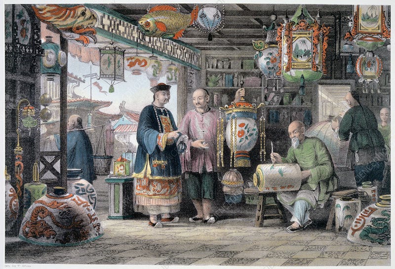 Showroom of a Lantern Merchant in Peking', China, 1843 - Stock Image -  C042/7642 - Science Photo Library