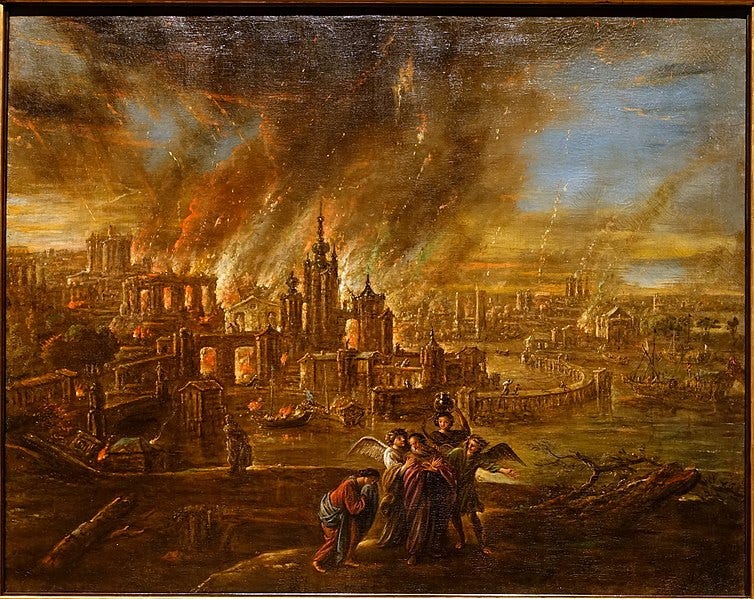 File:Sodom and Gomorrah afire, by Jacob Jacobsz. de Wet d. J., probably Köln, c. 1680, oil on canvas - Hessisches Landesmuseum Darmstadt - Darmstadt, Germany - DSC01149.jpg