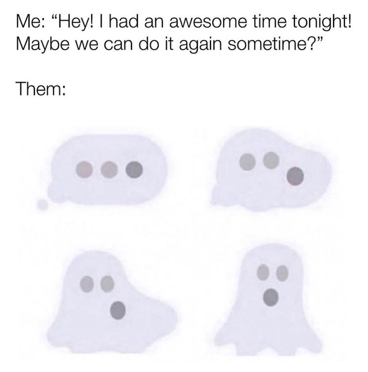 A ghosting meme where the three dots form into the shape of a ghost