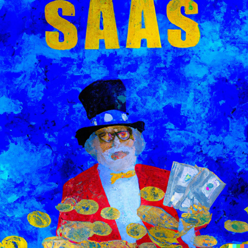 Uncle Sam with words SAAS on a blue background
