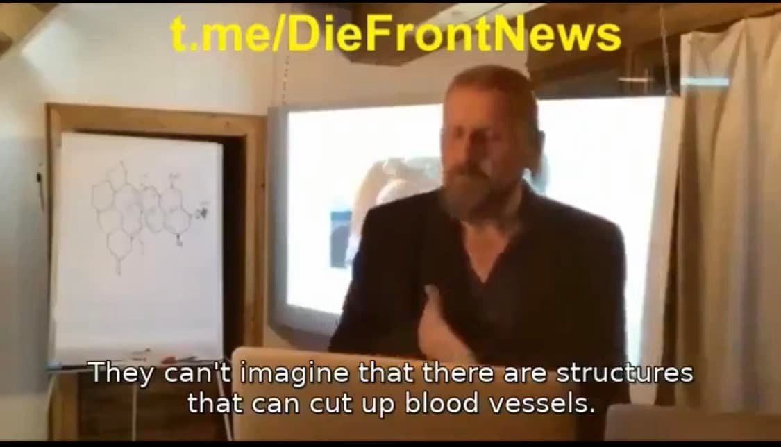 May be an image of 1 person, beard and text that says "t.me/DieFrontNews They can't imagine that there are structures that can cut up blood vessels."