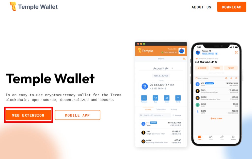 Temple Wallet website home page