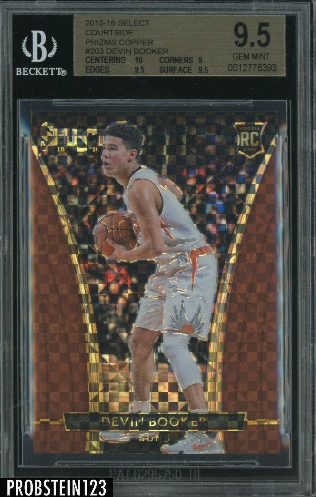 Image 1 - 2015-16-Select-Copper-Prizm-Courtside-203-Devin-Booker-RC-Rookie-17-49-BGS-9-5