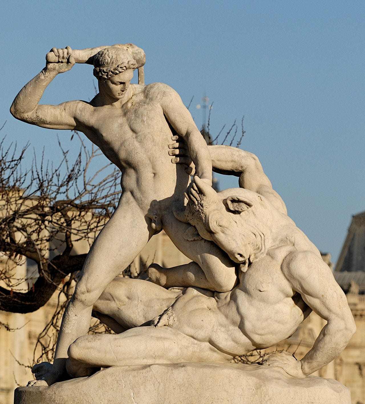 Teseo luchando con el Minotauro, por Jean-Etienne Ramey