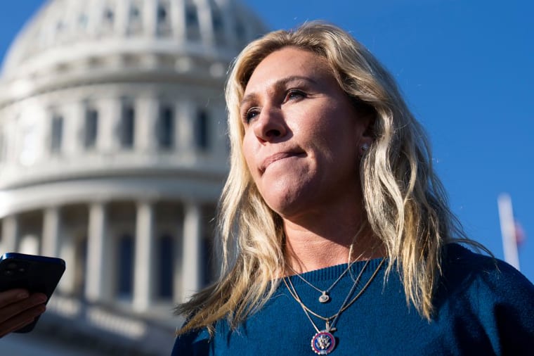 Rep. Marjorie Taylor Greene, R-Ga., on the House Steps of the U.S. Capitol on Nov. 17. 