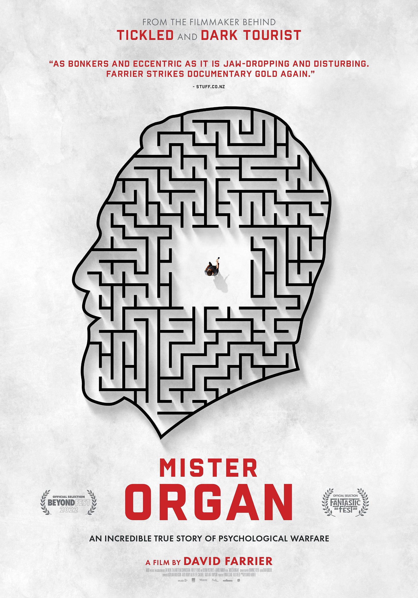 The poster showing a maze of Mister Organ's head, and me standing in the centre of it