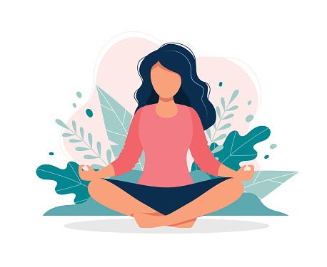Woman Meditating In Nature And Leaves Concept Illustration For Yoga  Meditation Relax Recreation Healthy Lifestyle Vector Illustration In Flat  Cartoon Style Stock Illustration - Download Image Now - iStock