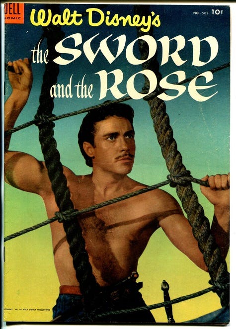 Cover art for the comic book adaptation of The Sword And The Rose in Four-Color Comics #505