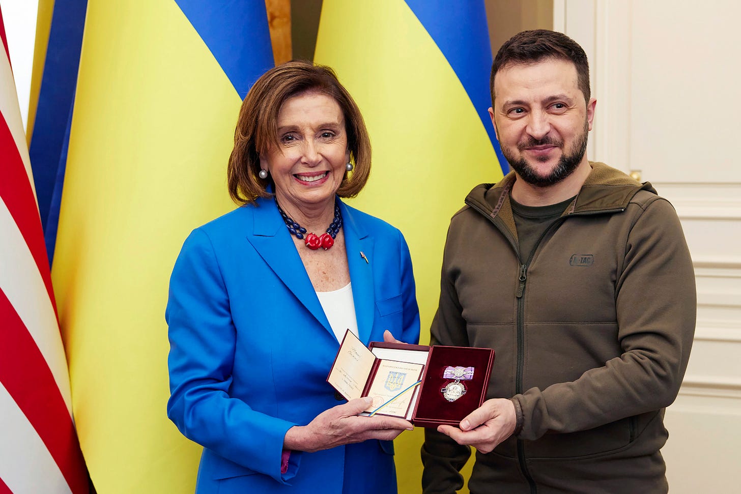 Nancy Pelosi, Speaker of the United States House of Representatives, meets with Ukrainian President Volodymyr Zelensky in Kyiv, Ukraine on Sunday.