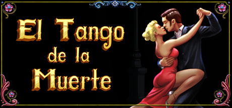 Arte promocional de El Tango de la Muerte. A esquerda, o nome do jogo em letras amarelas trabalhadas. A direita, um homem de terno e uma mulher de vestido vermelho dançando tango.