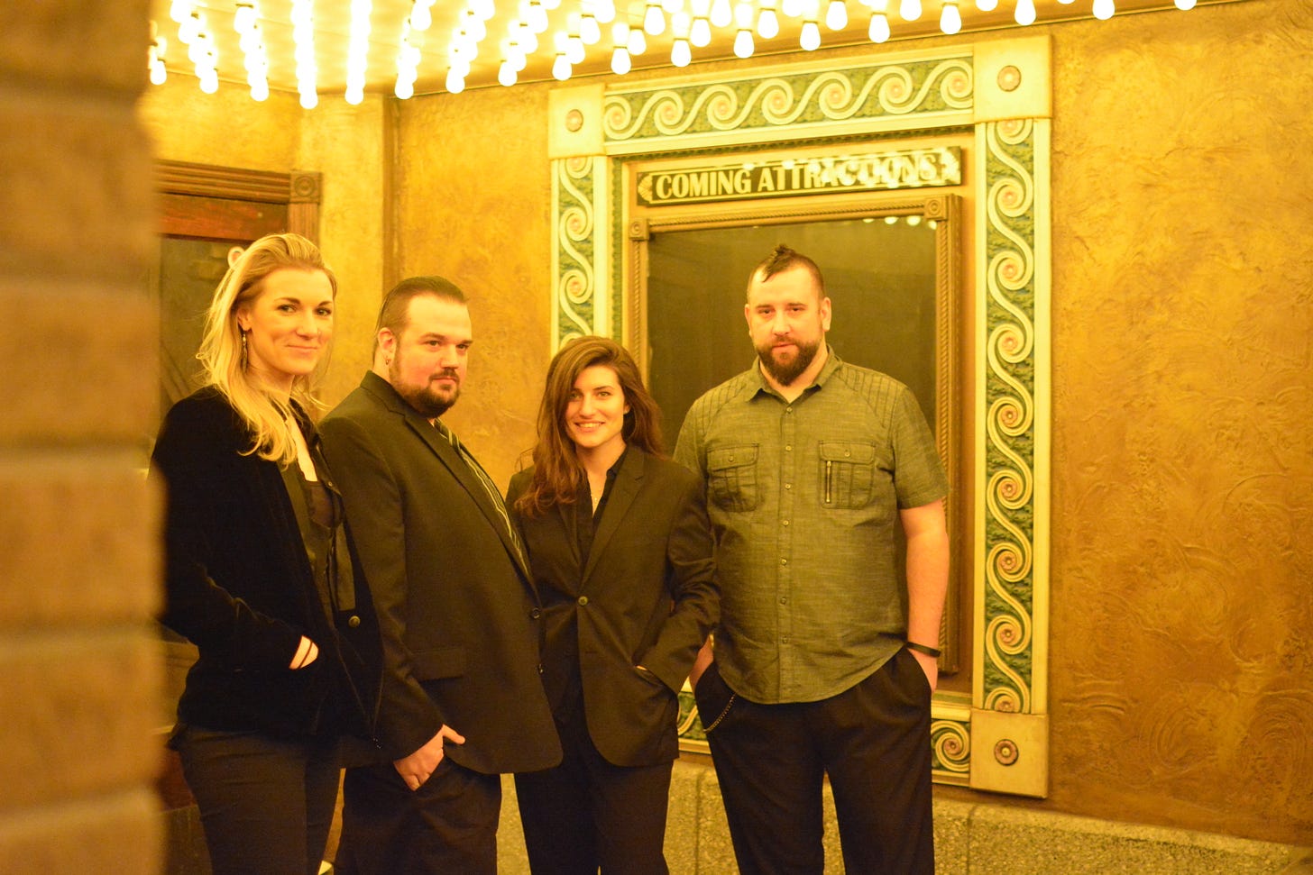 The band Moxxie, out of Indianapolis, IN. Pictured before their set at the annual Cash Bash at Radio Radio. L-R, Jessie Phelps (guitar/vocals), Jamie Jackson (drums), Paige Talbot (bass), Ryan Gibbons (lead guitar).