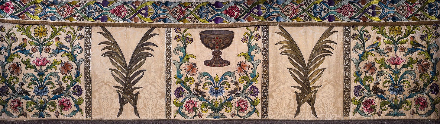 St Paul's Cathedral altar frontal - an intricately embroidered cloth of flowers and birds