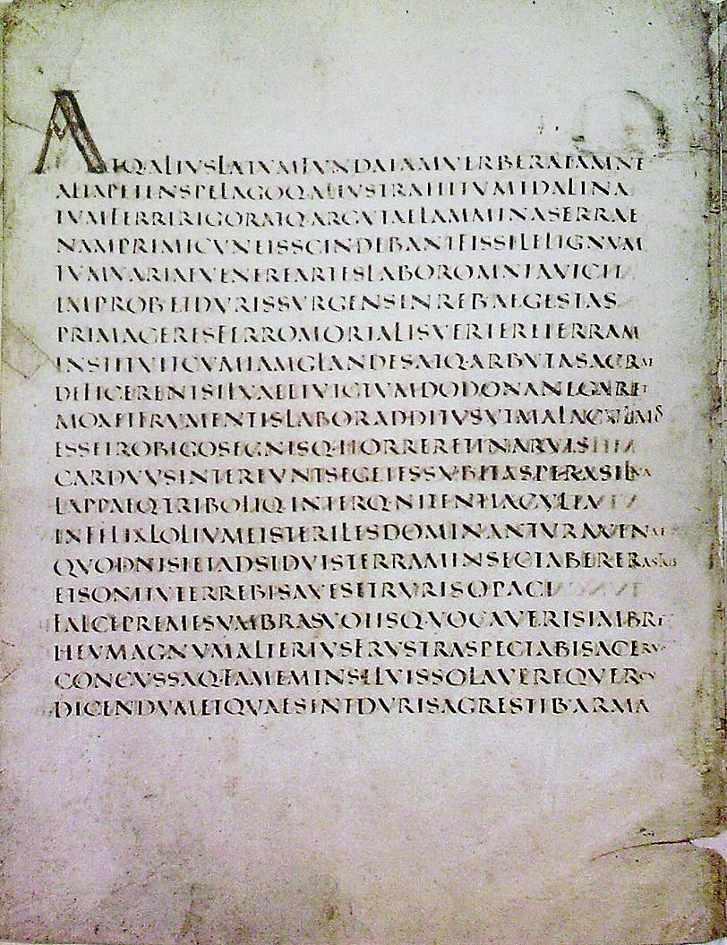 Manuscrito Vergilius Augustus, do séc. IV, é um exemplo de scriptio continua que utilizava letras capitais quadradas sem espaçamentos.
