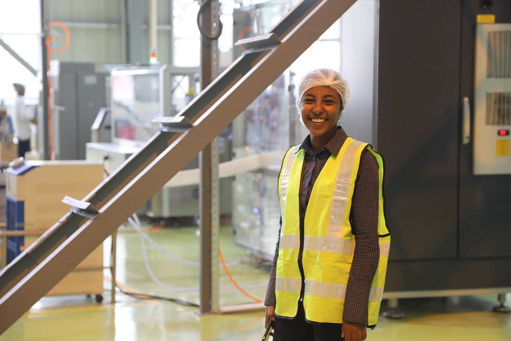 A factory worker at Unilever's oral care plant in Ethiopia