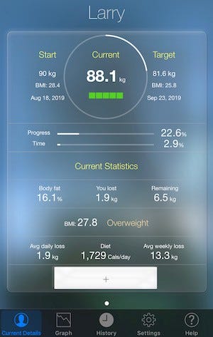 image of a screenshot of My Weight iPhone app