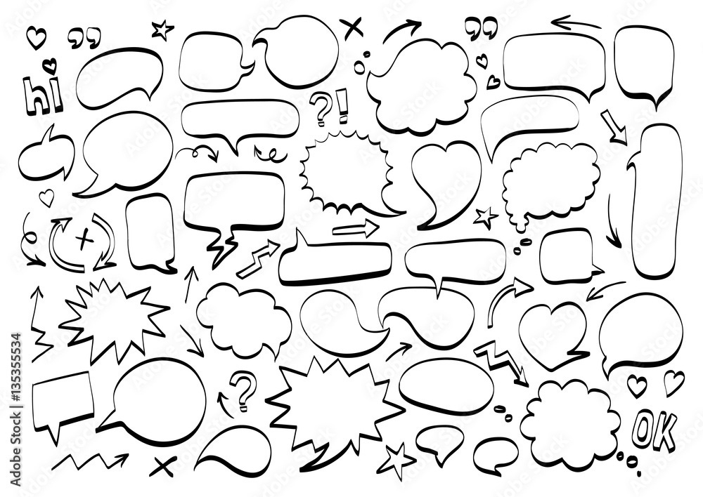 Comic speech bubble doodle icon, text message. Hand drawn cartoon design  elements, Vector sketch illustration Stock Vector | Adobe Stock