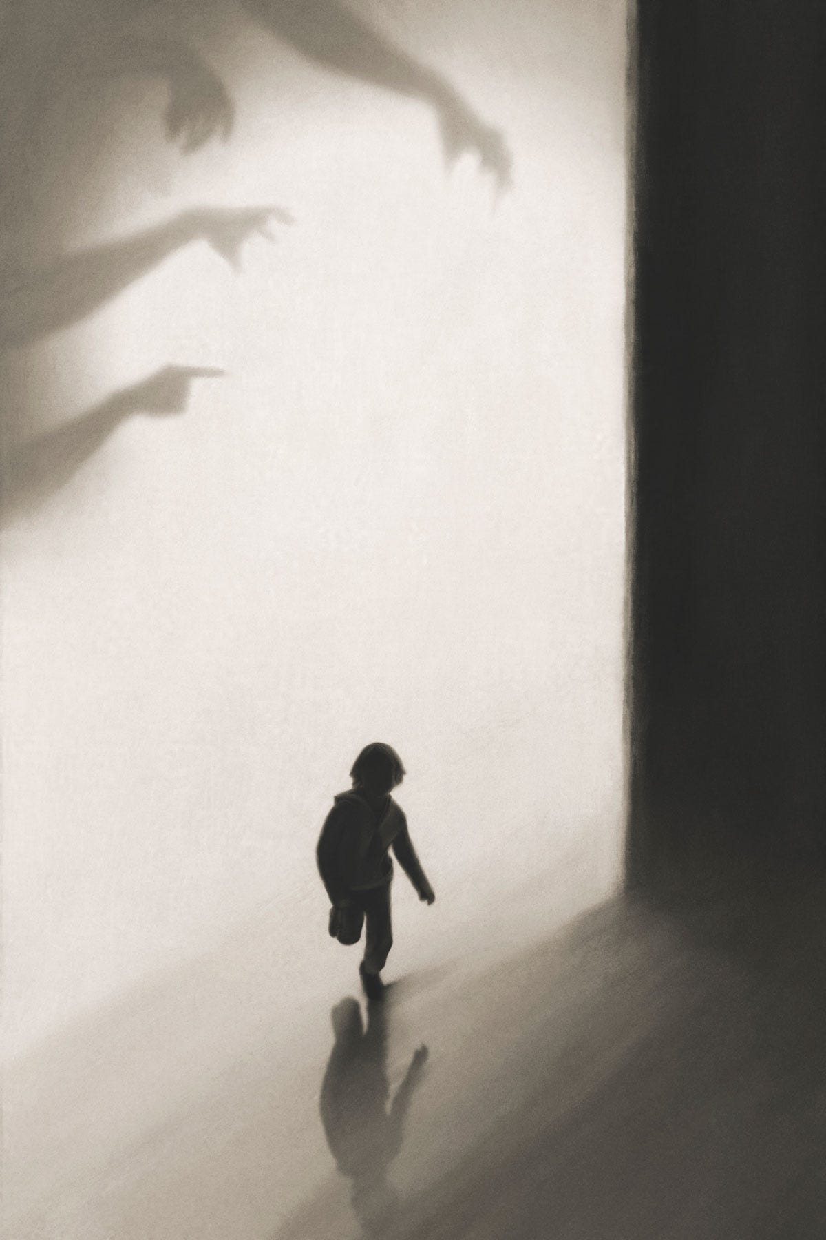 50 Reasons to Give Your Child the COVID Shot: Child Running from Scary Shadows of Hands on Wall