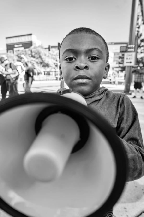 May 31, 2020: A young boy at a George Floyd protest in Fort Wayne, Indiana. Photo: DJ E-Clyps