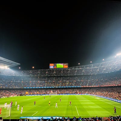 Futbol Match at Camp Nou in Barcelona at Night