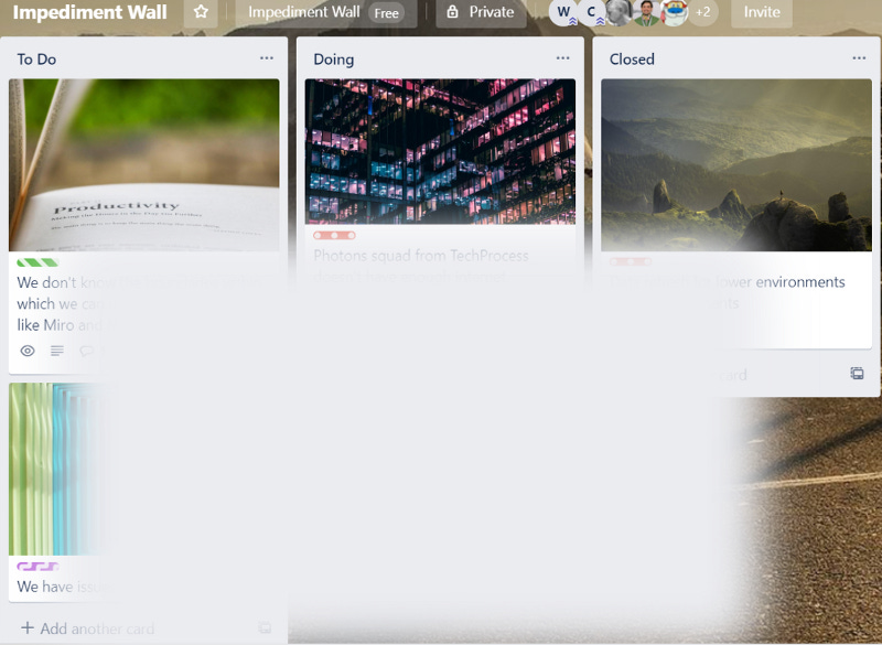 A snippet from our Trello Board impediment wall