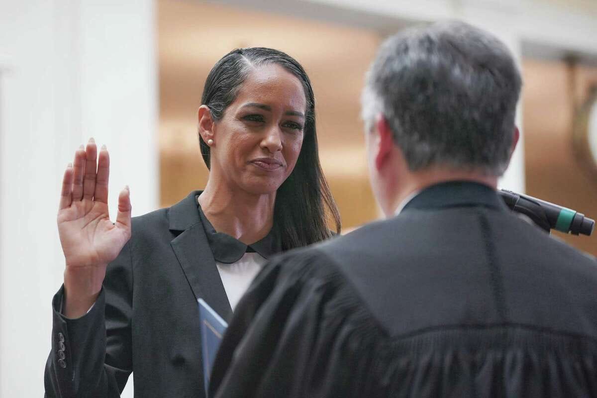 Newly-appointed San Francisco District Attorney Brooke Jenkins  during a swearing-in ceremony at City Hall, in San Francisco, Calif. on Monday, July 08, 2022.