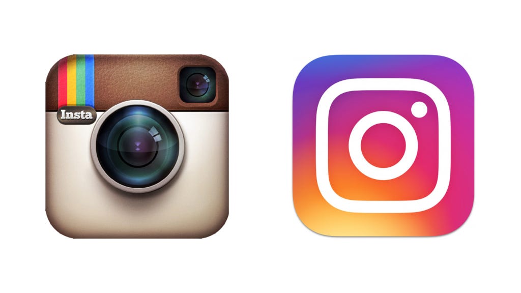 Old icon for Instagram next to the new logo for Instagram