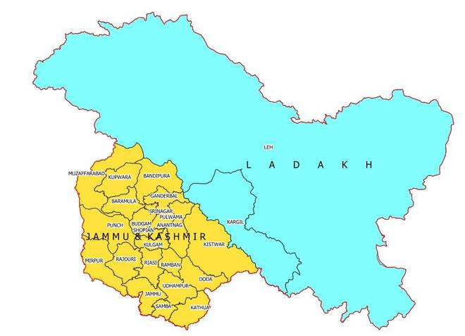 Political map of Jammu and Kashmir and Ladakh