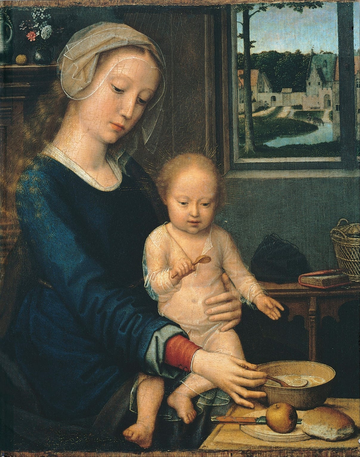 Madonna and Child with the Milk Soup (1510-1515) by Gerard David (Dutch, 1460-1523)