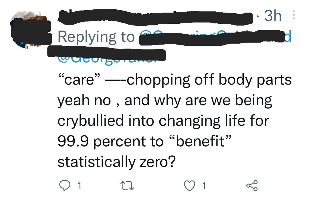 tweet saying gender-affirming care is "chopping off body parts"