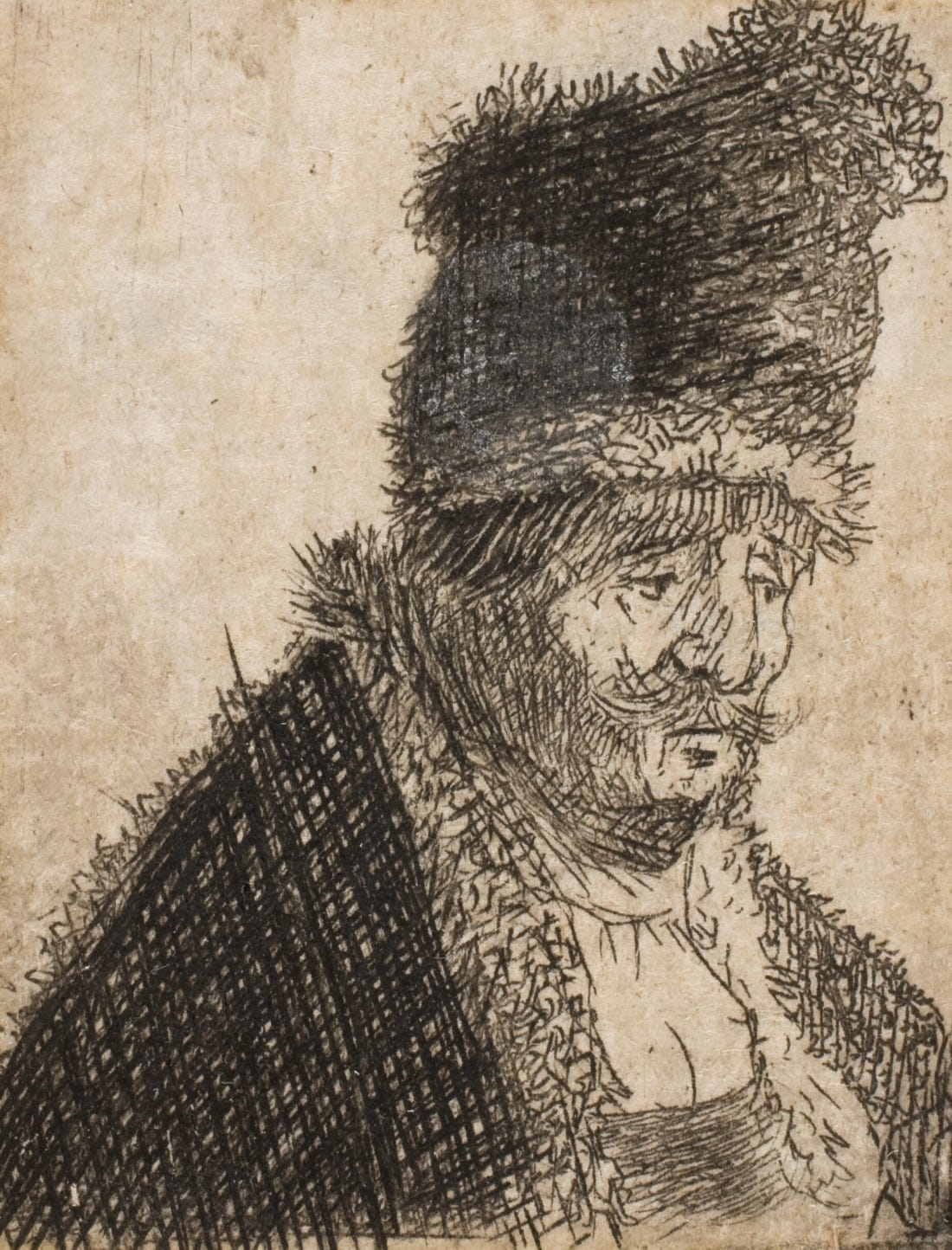 Old man in fur coat and high cap, bust (1629 – 1632) by Rembrandt van Rijn