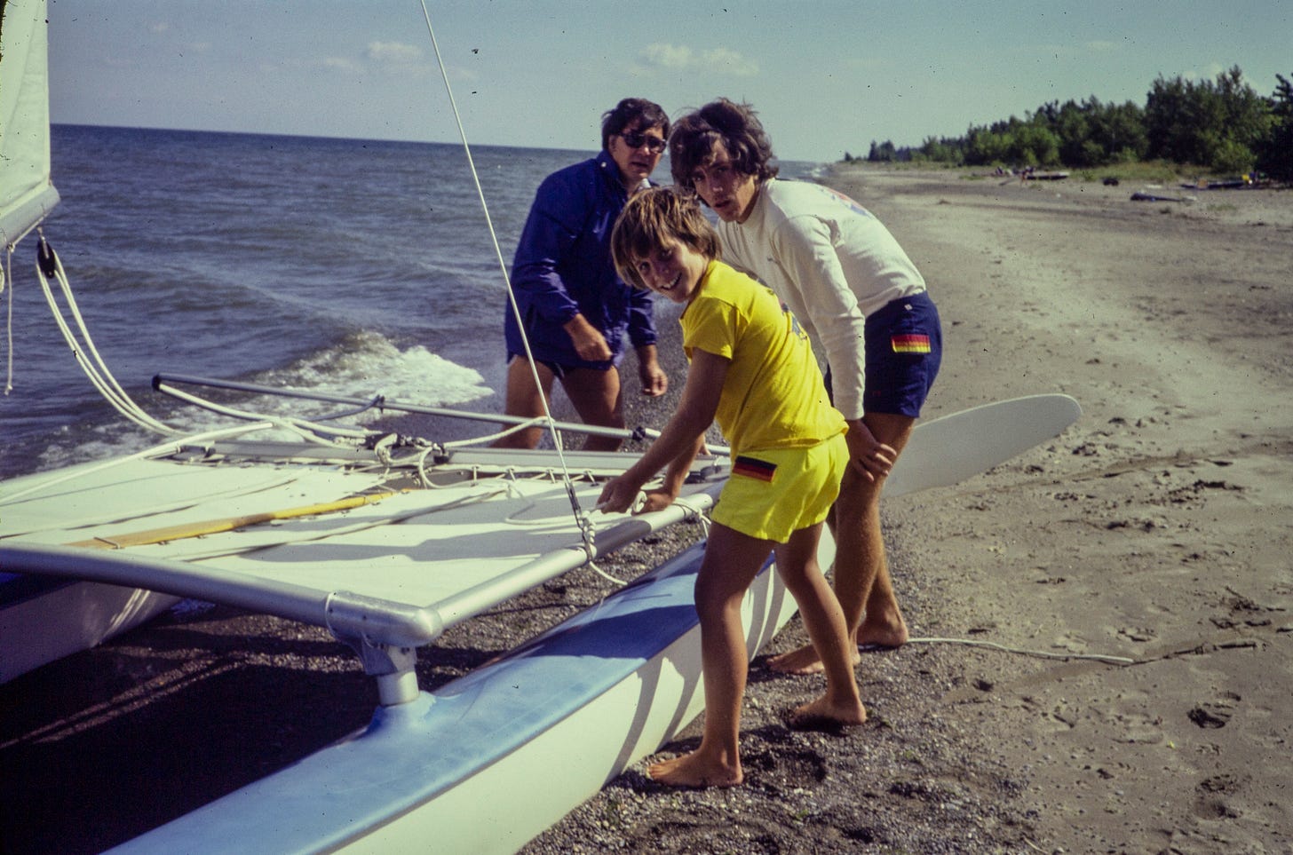 Me, my brother Will, and my Uncle Al getting his Hobie 16 ready to sail on Lake Erie