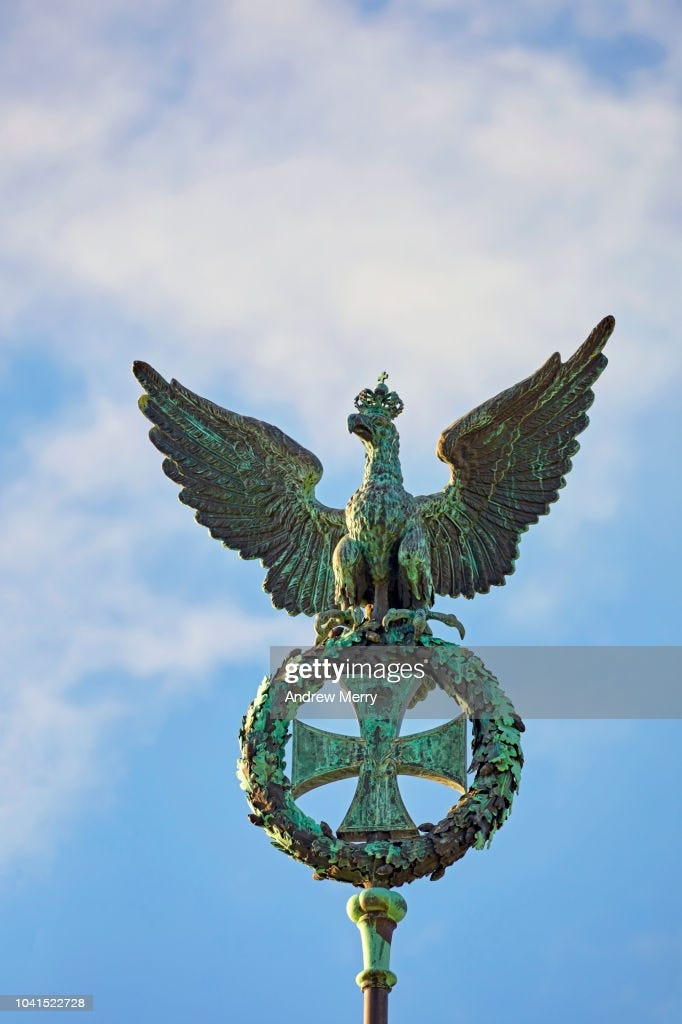 Closeup Of Prussian Eagle And Iron Cross With Blue Sky And ...