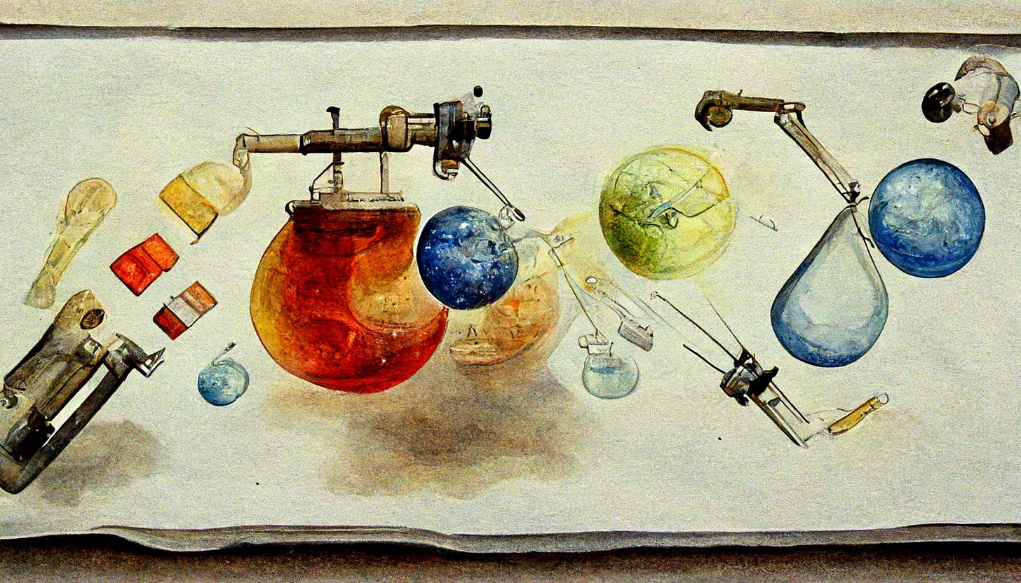 major science and technology inventions as a watercolour painting